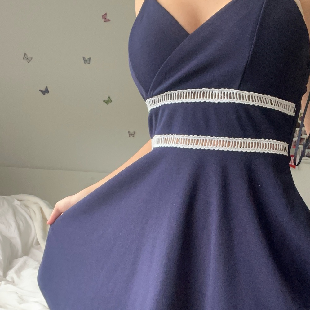 Elegant beach Navy Blue Dress with Strappy Design